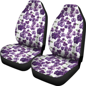 White and Purple Orchid Flower Pattern Car Seat Covers