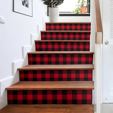 Load image into Gallery viewer, Red and Black Buffalo Plaid Stair Stickers Decal Set of 6 Farmhouse Decor
