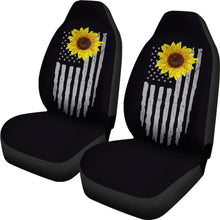 Load image into Gallery viewer, Black With Faded and Distressed American Flag With Rustic Sunflower Car Seat Covers Seat Protectors
