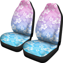 Load image into Gallery viewer, Blue, Purple and Pink Ombre With White Hibiscus Pattern Overlay Car Seat Covers Set of 2
