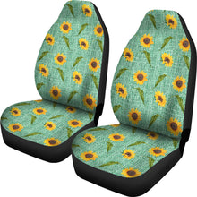 Load image into Gallery viewer, Turquoise Burlap Design With Sunflower Pattern Car Seat Covers
