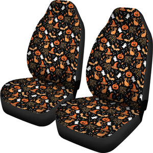 Black, Orange and White Halloween Pattern Car Seat Covers