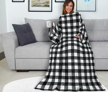Load image into Gallery viewer, Black and White Buffalo Check Wearable Blanket With Sleeves
