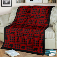 Load image into Gallery viewer, Red and Black Buffalo Plaid Fleece Throw Blanket With Patchwork Style Lodge Pattern
