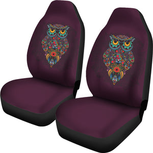 Dark Purple Ornate Owl Car Seat Covers
