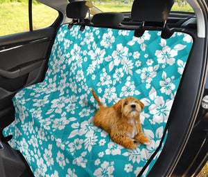 Teal and White Hibiscus Hawaiian Flower Pattern Waterproof Back Seat Protector Cover for Dogs