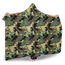 Load image into Gallery viewer, Camo Hooded Blanket Green, Brown and Black Camouflage With Sherpa Lining
