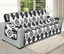 Load image into Gallery viewer, Black and White Boho Cactus Ethnic Pattern Sofa Slipcover on 78&quot; Seat Width Oversized Couches
