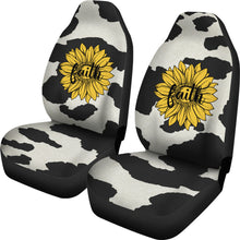 Load image into Gallery viewer, Cow Hide Design With Faith Sunflower Car Seat Covers
