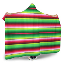 Load image into Gallery viewer, Green and Red Serape Style Hooded Blanket With Tan Sherpa Lining
