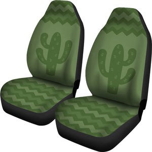 Green Chevron With Cactus Design Car Seat Covers Set