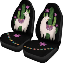 Load image into Gallery viewer, Alpaca Car Seat Covers Boho Hippie Style Cactus and Flowers Desert Motif Purple and Black
