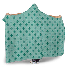 Load image into Gallery viewer, Turquoise Fleur De Lis Hooded Blanket
