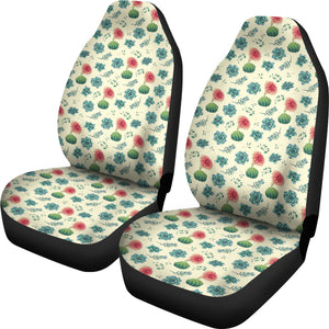Cactus and Succulent Pattern Car Seat Covers Cream Light Pattern