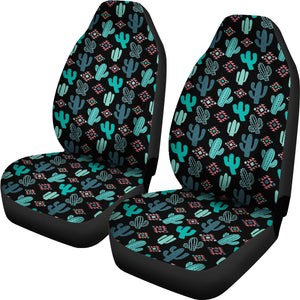Teal and Pink Cactus Desert Pattern on Black Car Seat Covers Set
