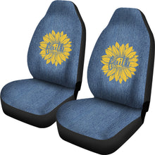 Load image into Gallery viewer, Faith Sunflower on Rustic Light Blue Faded Faux Denim Style Background Car Seat Covers
