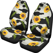 Load image into Gallery viewer, Black and White Cow Print With Rustic Sunflowers Car Seat Covers Seat Protectors
