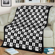 Load image into Gallery viewer, Black and White Music Notes Checkered Pattern Fleece Throw Blanket
