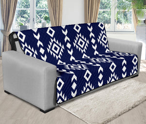 Navy Blue and White Ethnic Tribal Pattern on 70" Futon Sleeper Protector Furniture Slipcover