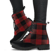 Load image into Gallery viewer, Red and Black Buffalo Plaid vegan Leather Boots
