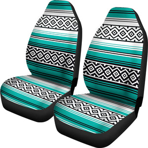 Turquoise Mexican Serape Inspired Pattern Car Seat Covers Turquoise, Black, White