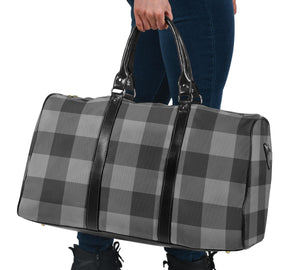 Gray Buffalo Plaid Duffel Travel Bag With Faux Leather Handles