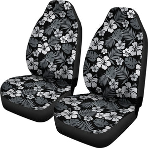 Black With Hibiscus Pattern In Gray and White Car Seat Covers Hawaiian Tropical Polynesian Pattern