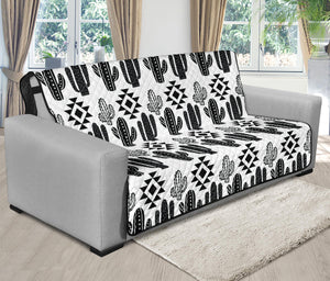 Black and White Boho Cactus Tribal Pattern Futon Slipcover Protector For Up To 70