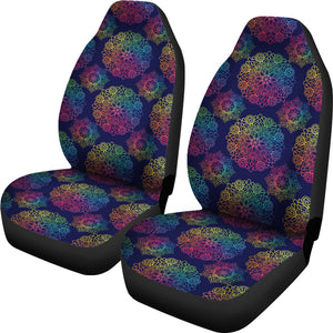 Dark Blue With Bright Rainbow Mandala Pattern Car Seat Covers Set