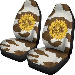 Brown Faux Cow Hide With Faith Sunflower Car Seat Covers Christian Theme