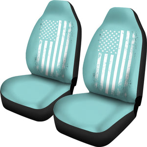 Teal With Distressed American Flag Car Seat Covers Set