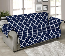 Load image into Gallery viewer, Navy and White Quatrefoil Pattern Furniture Slipcovers
