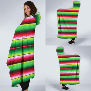 Bright Green and Red Serape Style Hooded Blanket