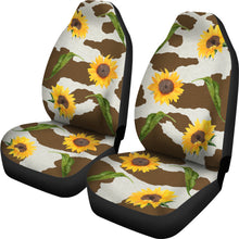 Load image into Gallery viewer, Brown Cow Print With Rustic Sunflower Pattern Car Seat Covers Seat Protectors Farmhouse
