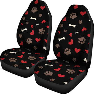 Dog Love Pattern Car Seat Covers Set Black, Red and Brown