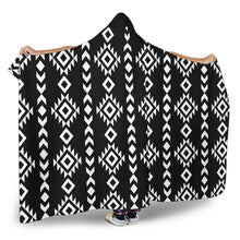 Load image into Gallery viewer, Black and White Ethnic Pattern Tribal Hooded Blanket With Sherpa Lining
