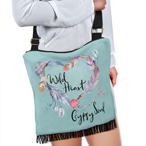 Wild Heart Gypsy Soul Boho Fringe Purse Crossbody Canvas Shoulder Bag