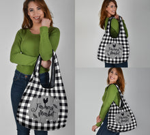 Load image into Gallery viewer, Black and White Buffalo Plaid Farmers Market Grocery Bags 3 Pack
