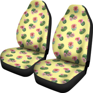 Cactus With Flowers on Pastel Yellow Car Seat Covers Set