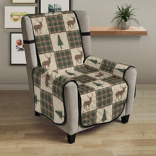 Load image into Gallery viewer, Tan, Green and Brown Plaid Deer and Pine Tree Patchwork Furniture Slipcovers
