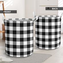 Load image into Gallery viewer, Black and White Buffalo Plaid Laundry Basket Hamper or Toy Storage Bin
