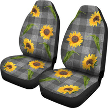 Load image into Gallery viewer, Gray Faux Denim Buffalo Plaid With Rustic Sunflowers Car Seat Covers Seat Protectors
