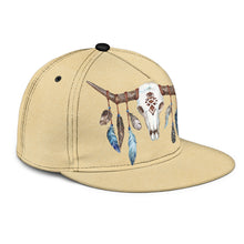 Load image into Gallery viewer, Tan Snapback Hat Cap Boho With Bull and Feathers
