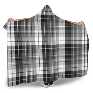 Gray, Black and White Plaid Tartan Hooded Blanket