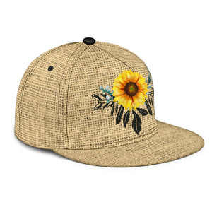 Boho Sunflower Dreamcatcher on Faux Burlap Style Snapback Hat