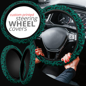 Emerald Green and Black Floral Steering Wheel Cover