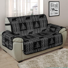 Load image into Gallery viewer, Gray and Black Plaid With Bears and Pine Trees Rustic Patchwork Pattern on Chair and a Half
