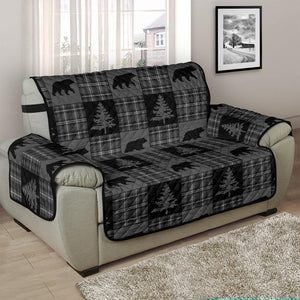 Gray and Black Plaid With Bears and Pine Trees Rustic Patchwork Pattern on Chair and a Half