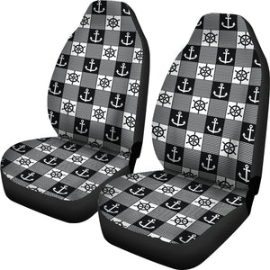 Black and White Nautical Patchwork Pattern Car Seat Covers Set
