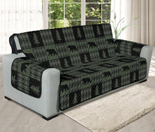 Load image into Gallery viewer, Green and Black Plaid With Bears and Pine Trees Patchwork Pattern Furniture Slipcover
